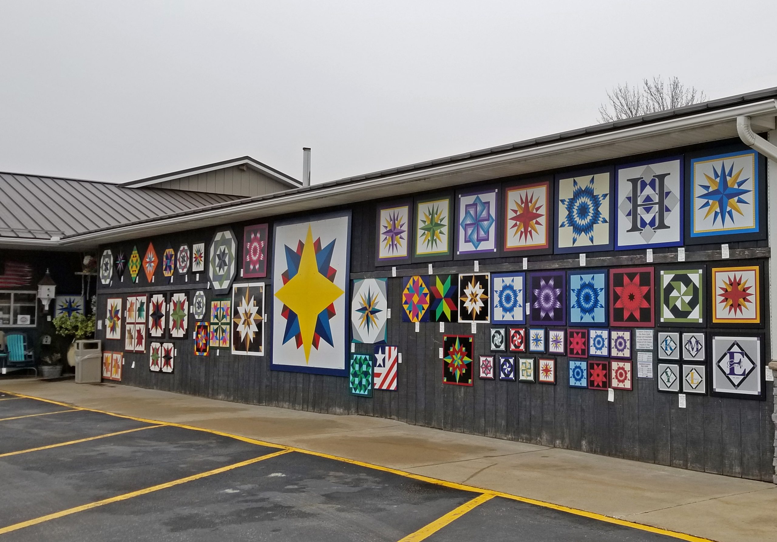 Wall with quilts displayed