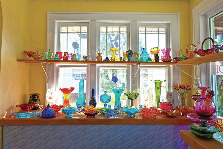 Glassware for sale on display