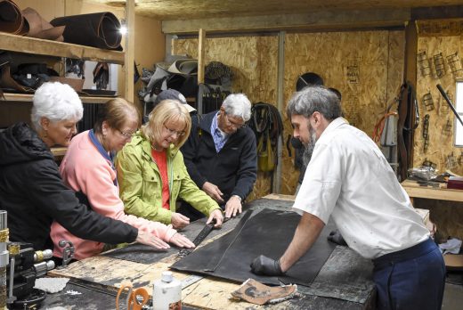 People making leather crafts