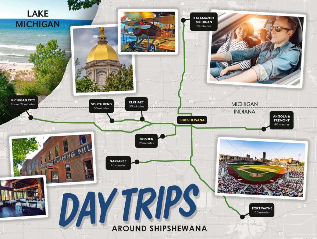 map of Michigan/Indiana Day Trips Around Shipshewana