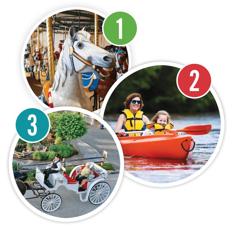 Carousel, kayak, and carriage ride