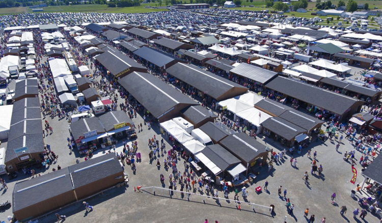 Aerial view of outdoor flea market