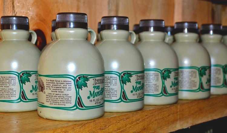 Bottles of maple syrup