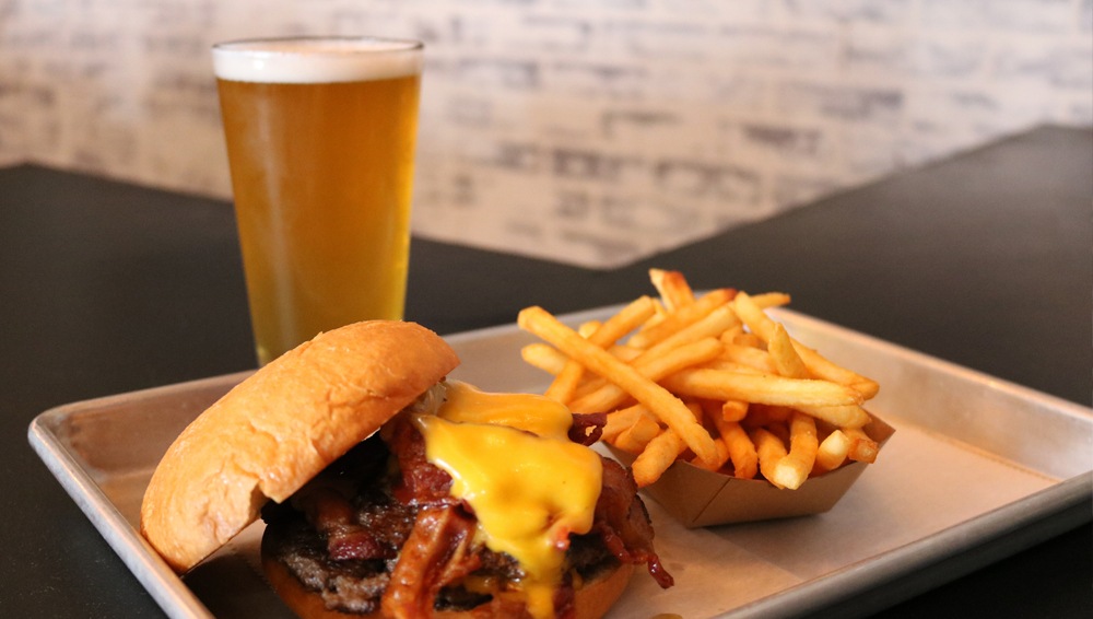 Beer, Burger, and fries