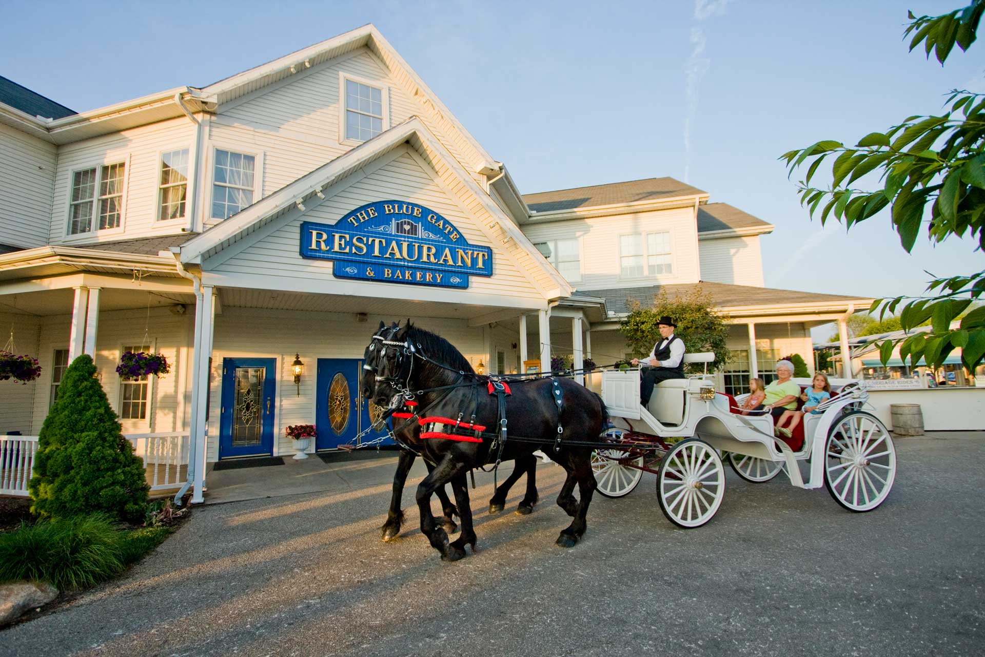 Blue Gate Restaurant with Horse and Wagon