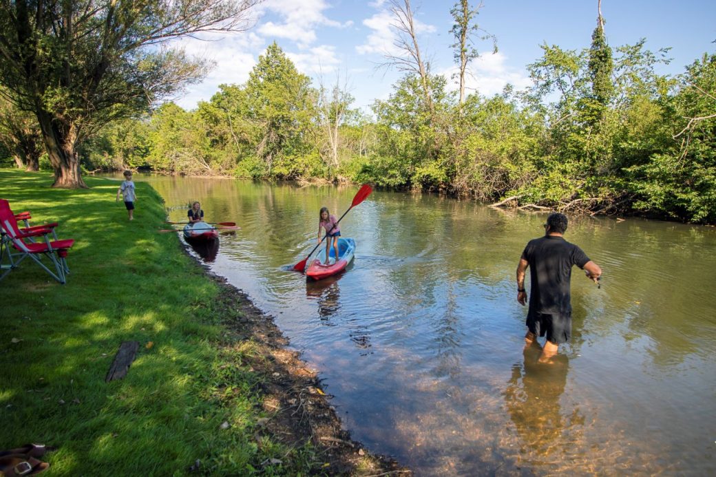 Riverside on Pigeon River at Trading Post Outfitters.