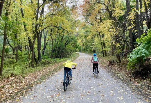 Two children ride bikes on the Pumpkinvine Trail.