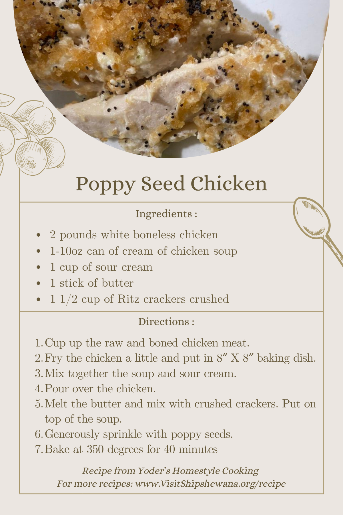 Poppy Seed Chicken recipe card